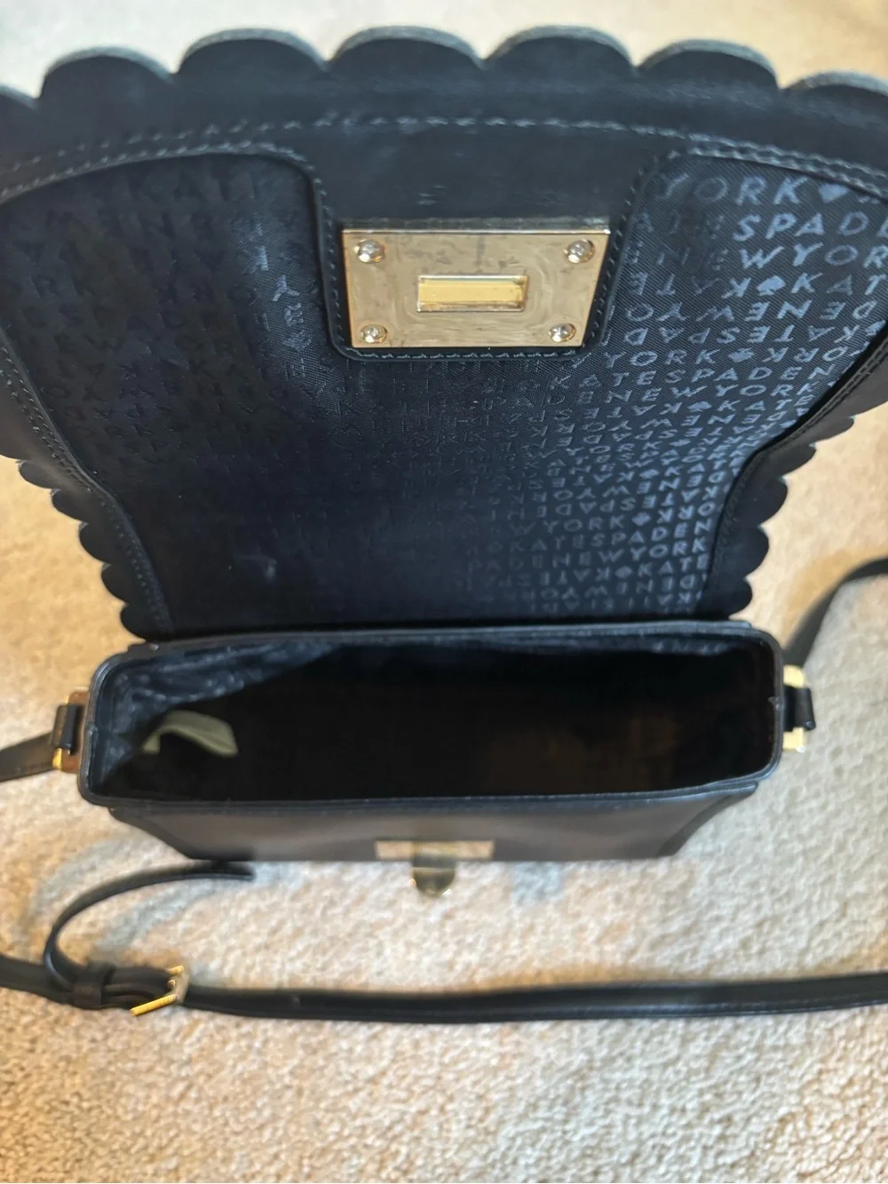 kate spade Black Scalloped Leather Crossbody with Gold Turn-Lock